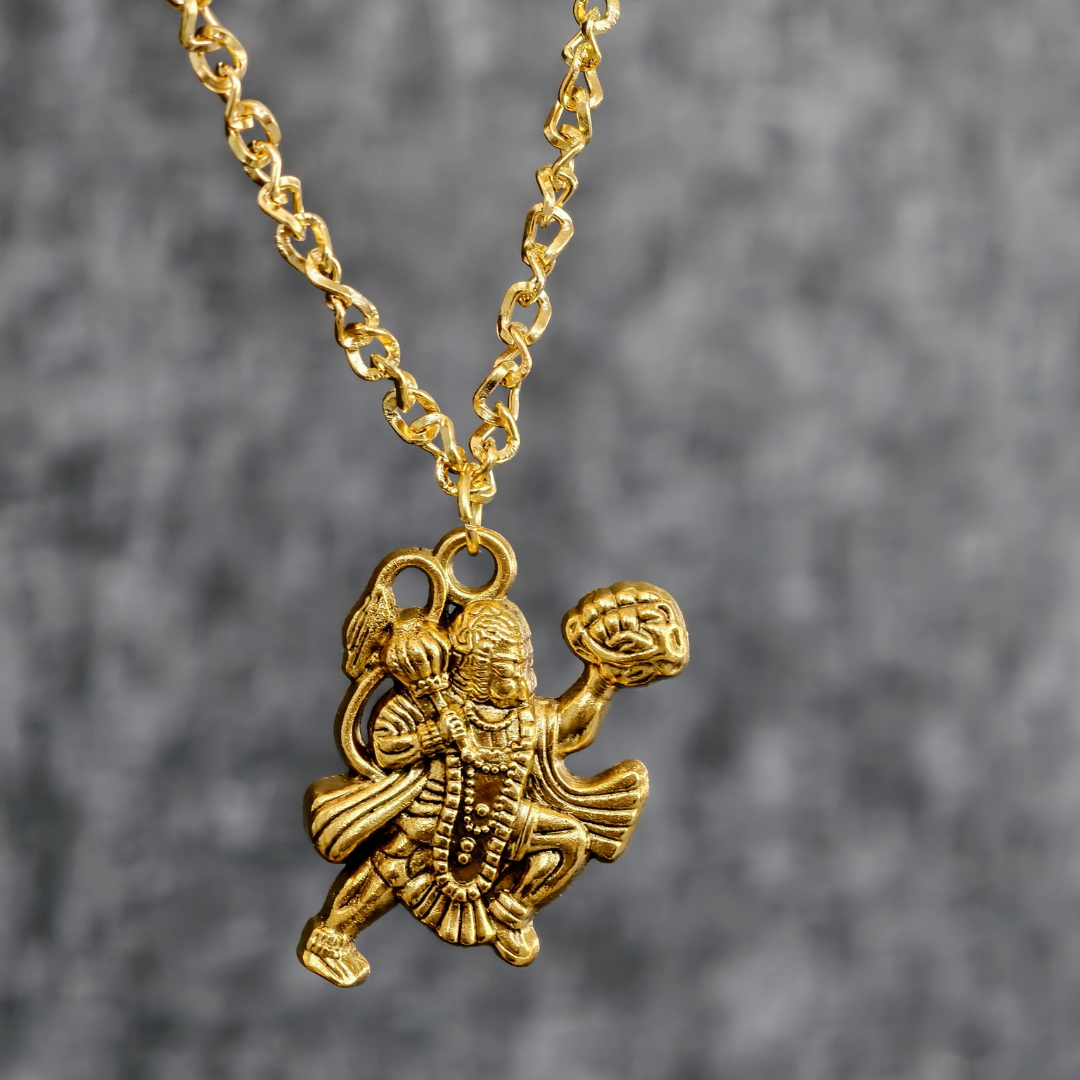 Gold Plated Lord Hanuman Sitting Pendant.