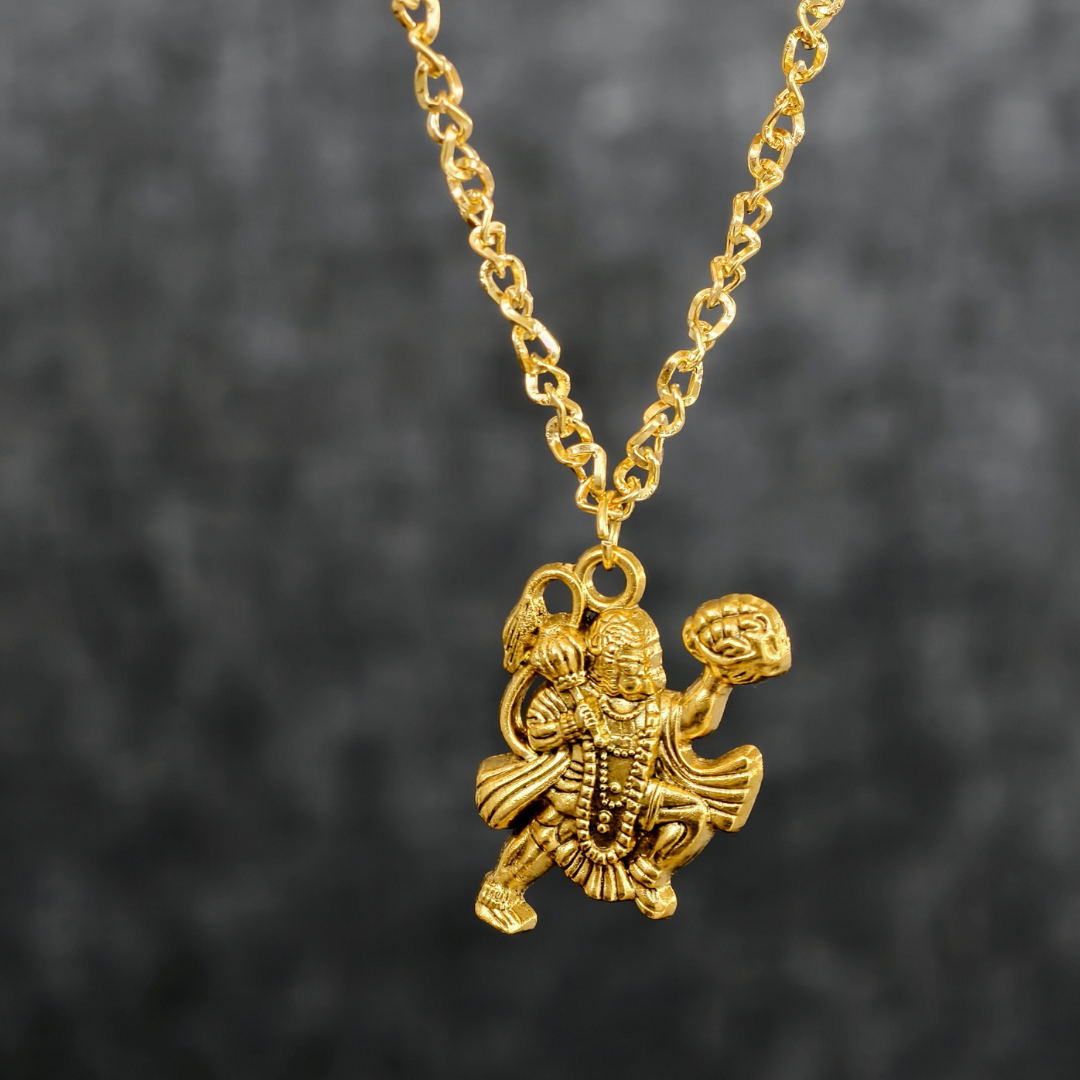 Gold Plated Lord Hanuman Sitting Pendant.