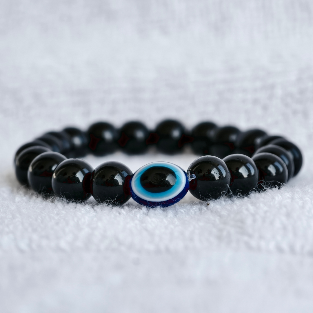 Handmade Black Beads Nazar Bracelet.