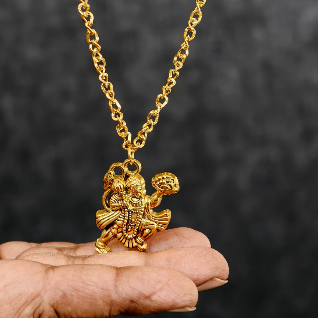 Gold Plated Lord Hanuman Sitting Pendant.