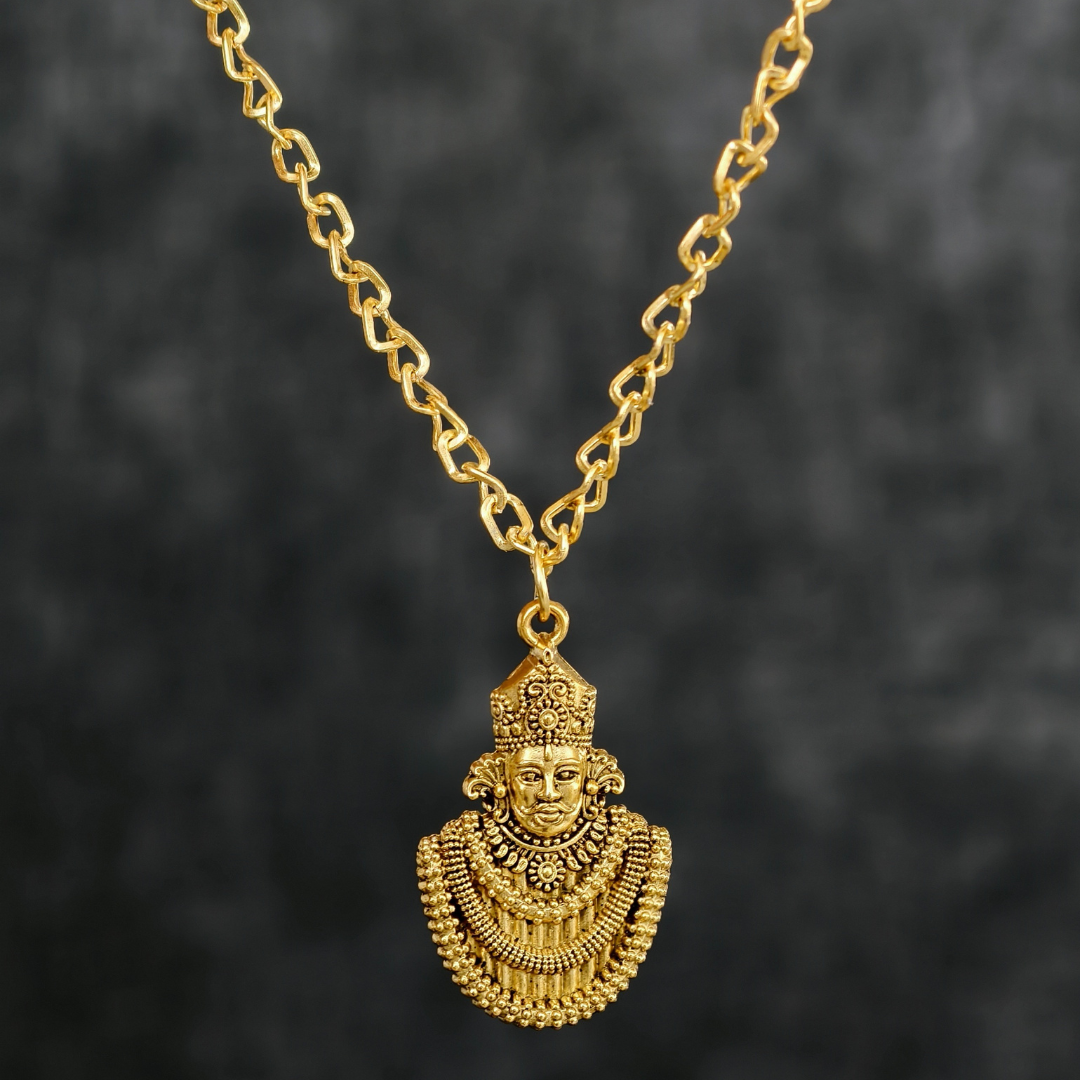 Gold-Plated Khatu Shyam Ji Pendant With Chain - Devotional Jewelry