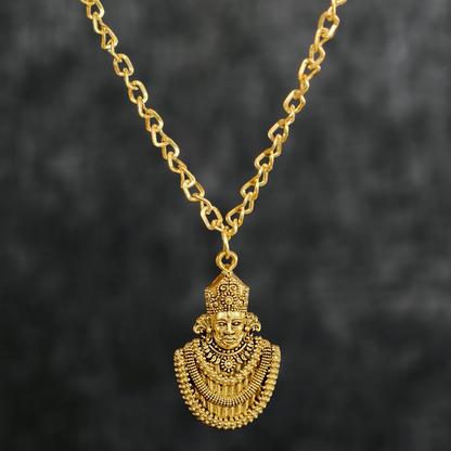 Gold-Plated Khatu Shyam Ji Pendant With Chain - Devotional Jewelry