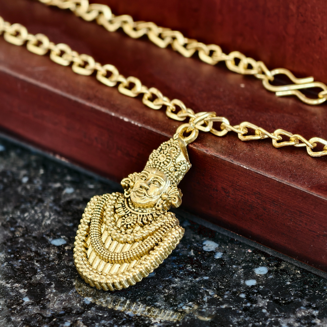 Gold-Plated Khatu Shyam Ji Pendant With Chain - Devotional Jewelry