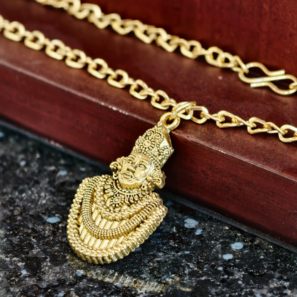 Gold-Plated Khatu Shyam Ji Pendant With Chain - Devotional Jewelry