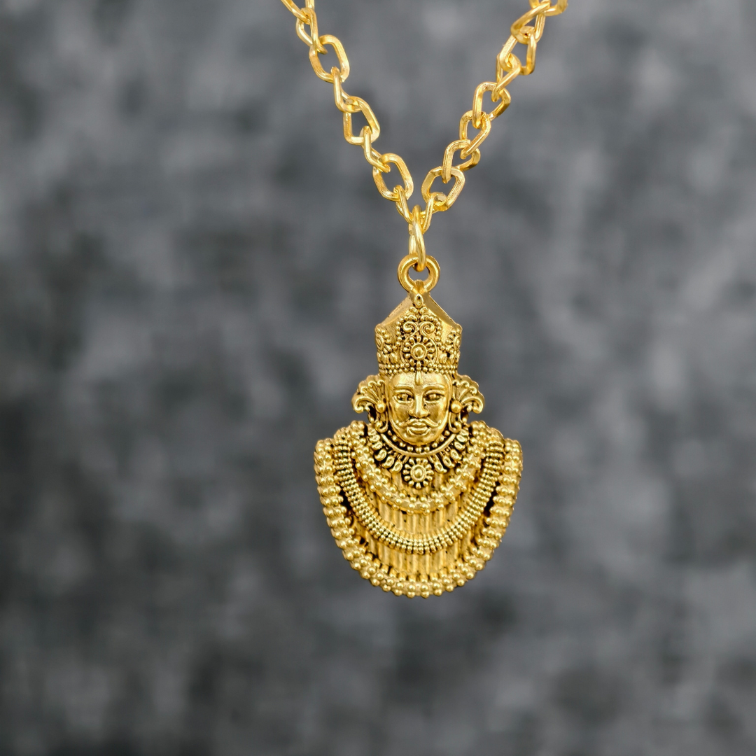 Gold-Plated Khatu Shyam Ji Pendant With Chain - Devotional Jewelry