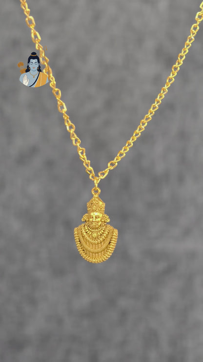 Gold-Plated Khatu Shyam Ji Pendant With Chain - Devotional Jewelry